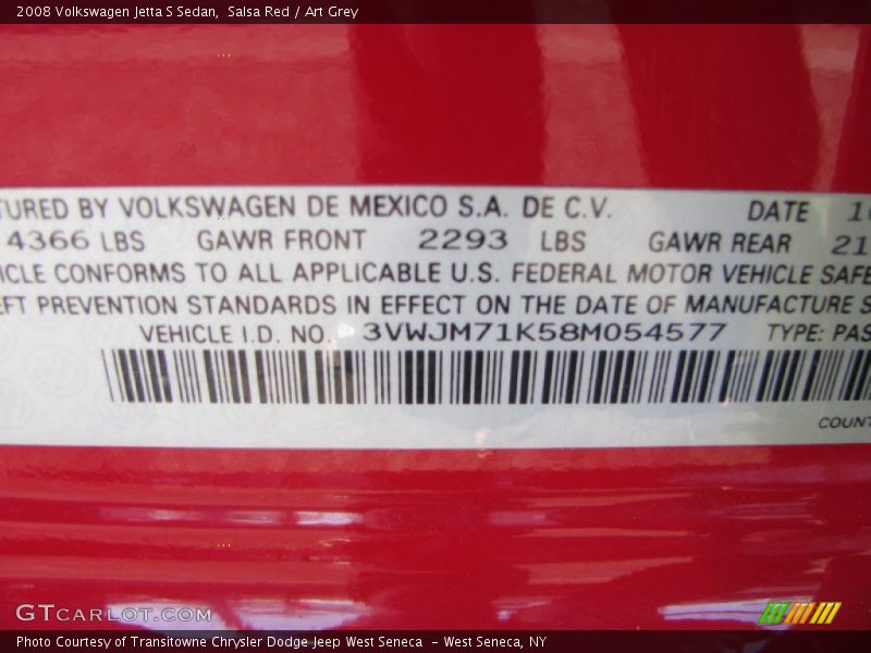 Salsa Red / Art Grey 2008 Volkswagen Jetta S Sedan