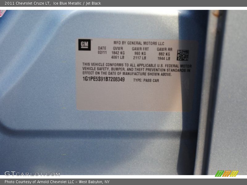 Ice Blue Metallic / Jet Black 2011 Chevrolet Cruze LT