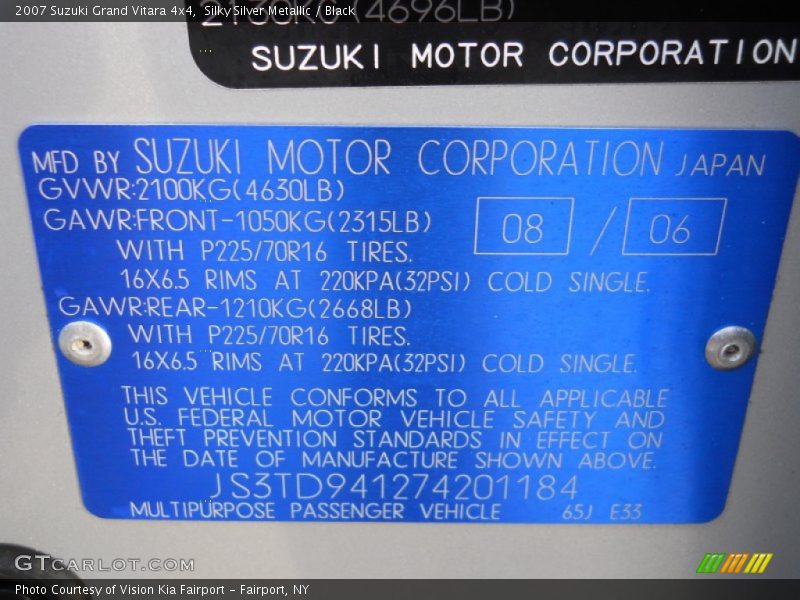 Silky Silver Metallic / Black 2007 Suzuki Grand Vitara 4x4