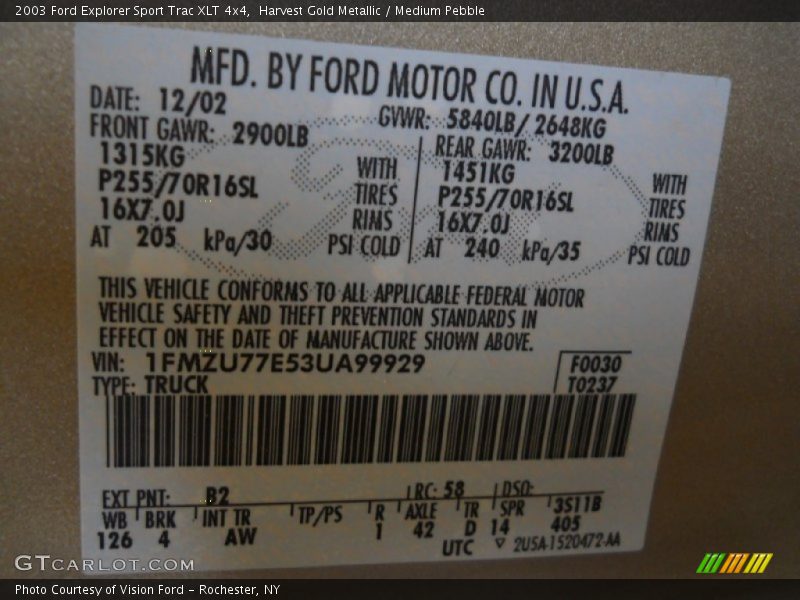 Harvest Gold Metallic / Medium Pebble 2003 Ford Explorer Sport Trac XLT 4x4