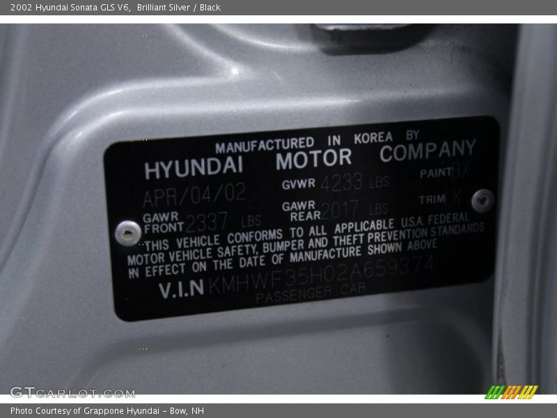 Brilliant Silver / Black 2002 Hyundai Sonata GLS V6