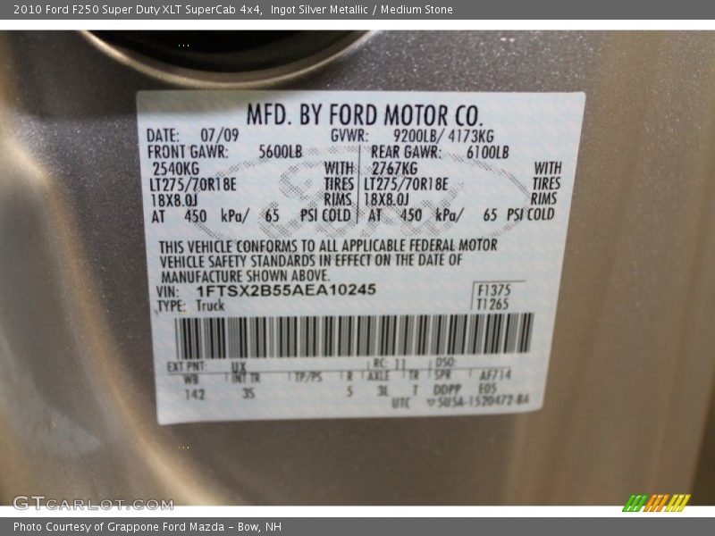 2010 F250 Super Duty XLT SuperCab 4x4 Ingot Silver Metallic Color Code UX