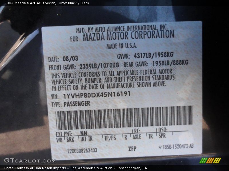 Onyx Black / Black 2004 Mazda MAZDA6 s Sedan