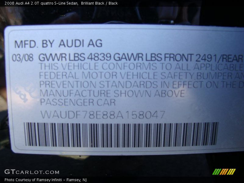Brilliant Black / Black 2008 Audi A4 2.0T quattro S-Line Sedan