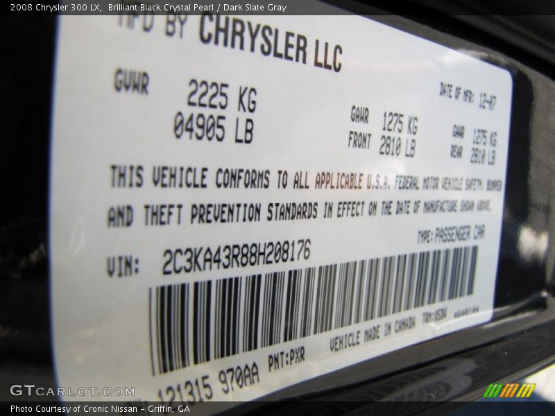 Brilliant Black Crystal Pearl / Dark Slate Gray 2008 Chrysler 300 LX