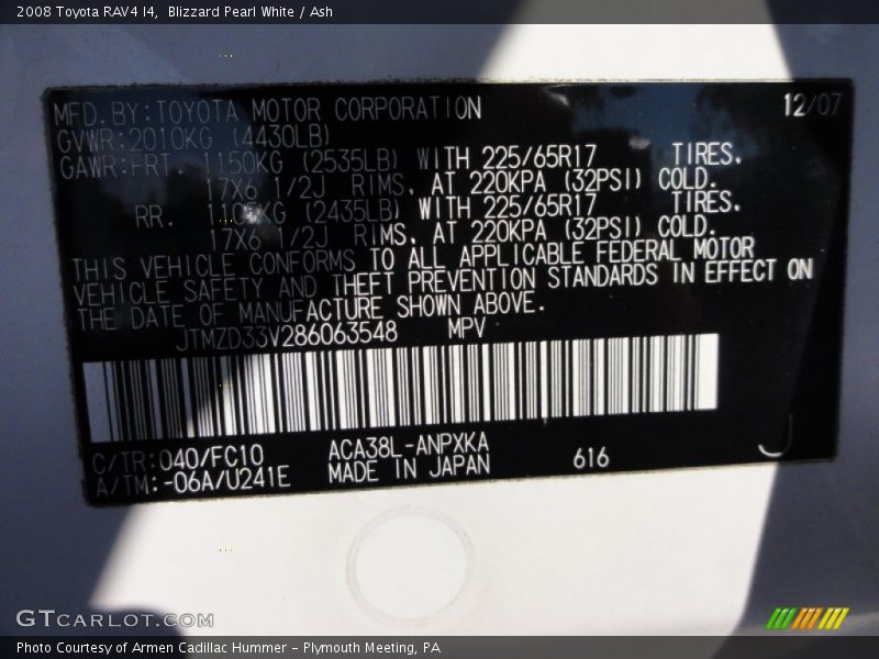 Blizzard Pearl White / Ash 2008 Toyota RAV4 I4