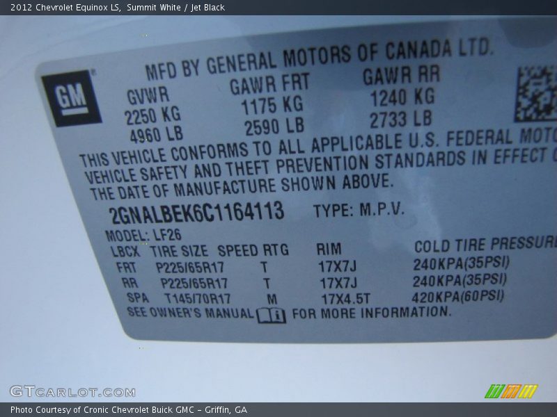 Summit White / Jet Black 2012 Chevrolet Equinox LS