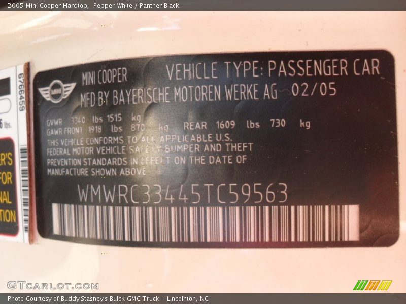 Pepper White / Panther Black 2005 Mini Cooper Hardtop