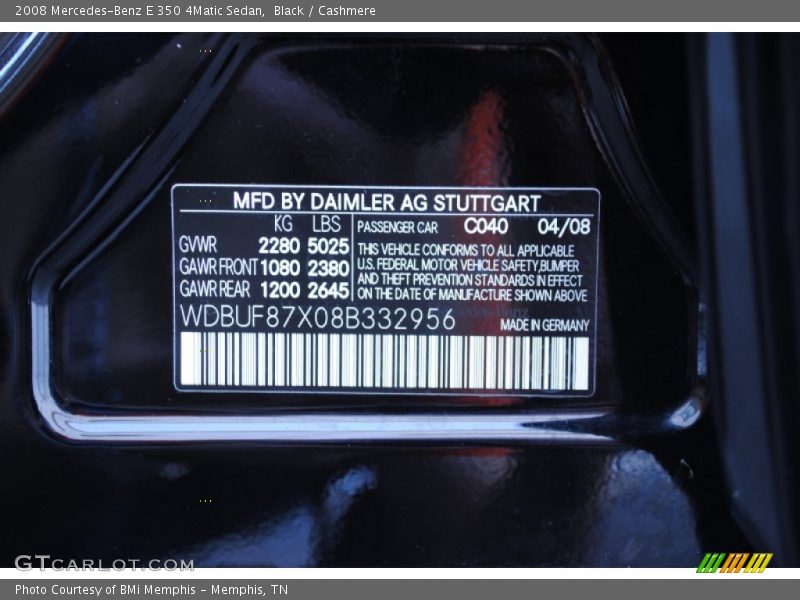 Black / Cashmere 2008 Mercedes-Benz E 350 4Matic Sedan