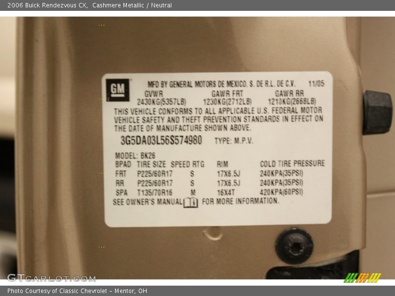 Cashmere Metallic / Neutral 2006 Buick Rendezvous CX