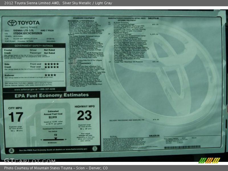 Silver Sky Metallic / Light Gray 2012 Toyota Sienna Limited AWD