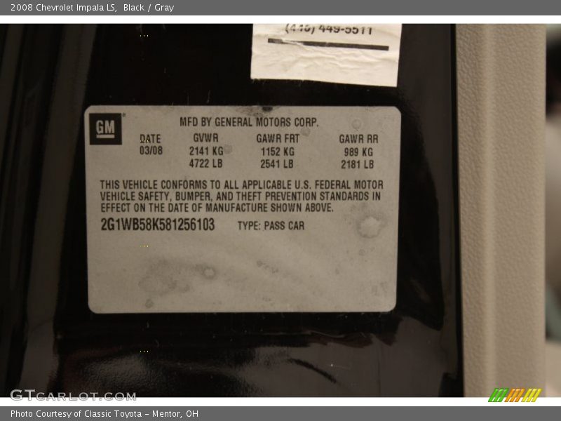 Black / Gray 2008 Chevrolet Impala LS