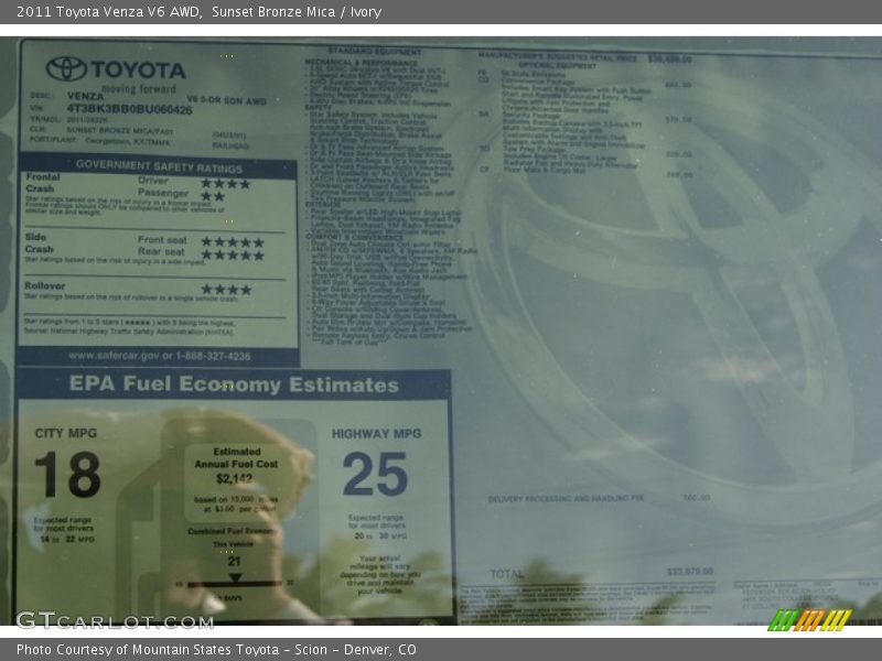 Sunset Bronze Mica / Ivory 2011 Toyota Venza V6 AWD