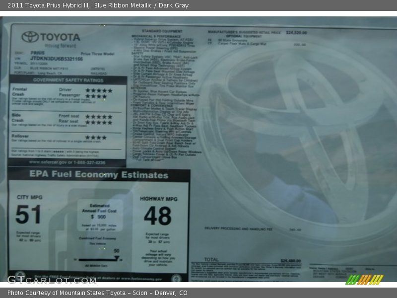 Blue Ribbon Metallic / Dark Gray 2011 Toyota Prius Hybrid III