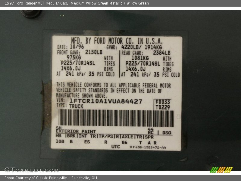 1997 Ranger XLT Regular Cab Medium Willow Green Metallic Color Code SH