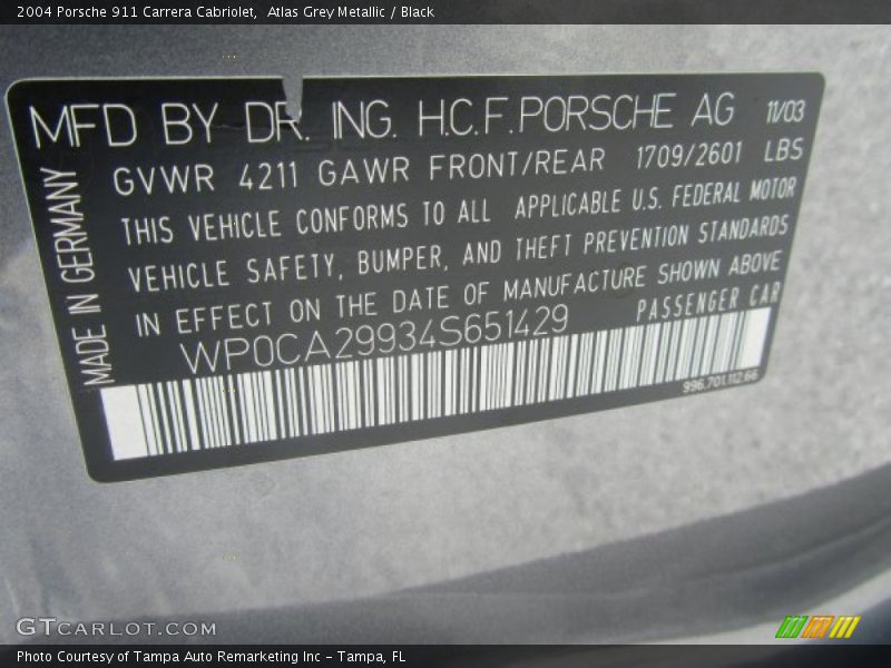 Atlas Grey Metallic / Black 2004 Porsche 911 Carrera Cabriolet