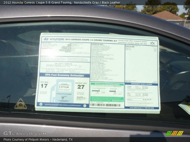  2012 Genesis Coupe 3.8 Grand Touring Window Sticker