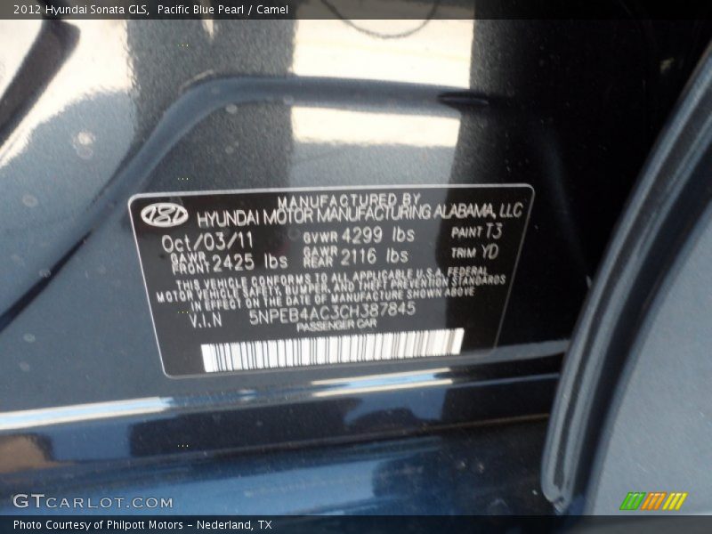 Pacific Blue Pearl / Camel 2012 Hyundai Sonata GLS