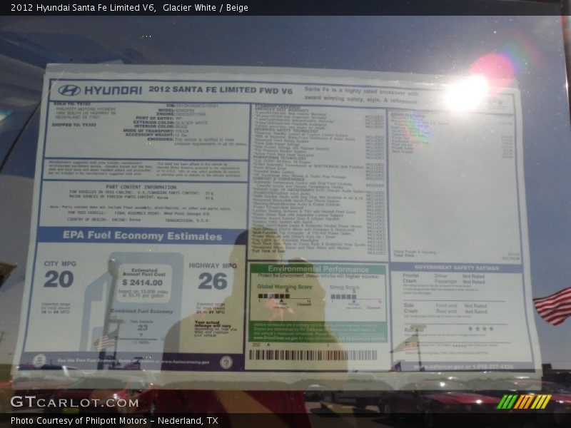  2012 Santa Fe Limited V6 Window Sticker