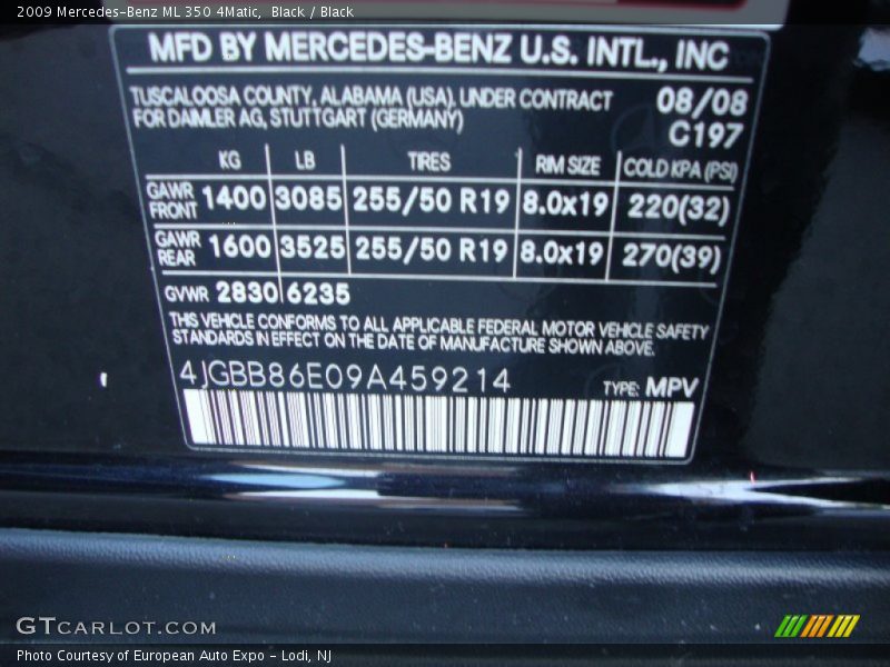 Black / Black 2009 Mercedes-Benz ML 350 4Matic