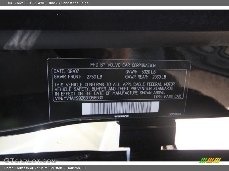 Black / Sandstone Beige 2008 Volvo S80 T6 AWD