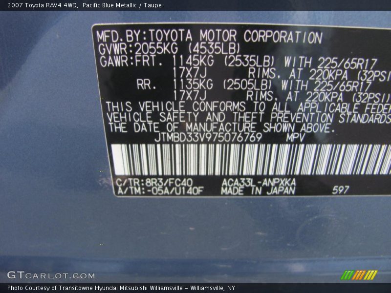 Pacific Blue Metallic / Taupe 2007 Toyota RAV4 4WD