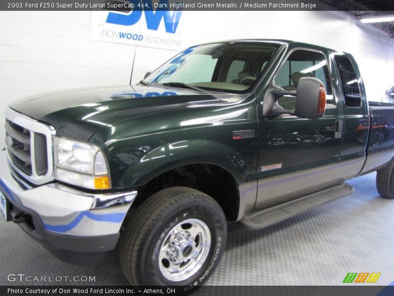 Dark Highland Green Metallic / Medium Parchment Beige 2003 Ford F250 Super Duty Lariat SuperCab 4x4