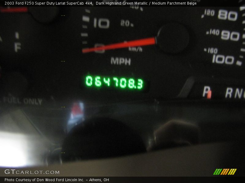 Dark Highland Green Metallic / Medium Parchment Beige 2003 Ford F250 Super Duty Lariat SuperCab 4x4