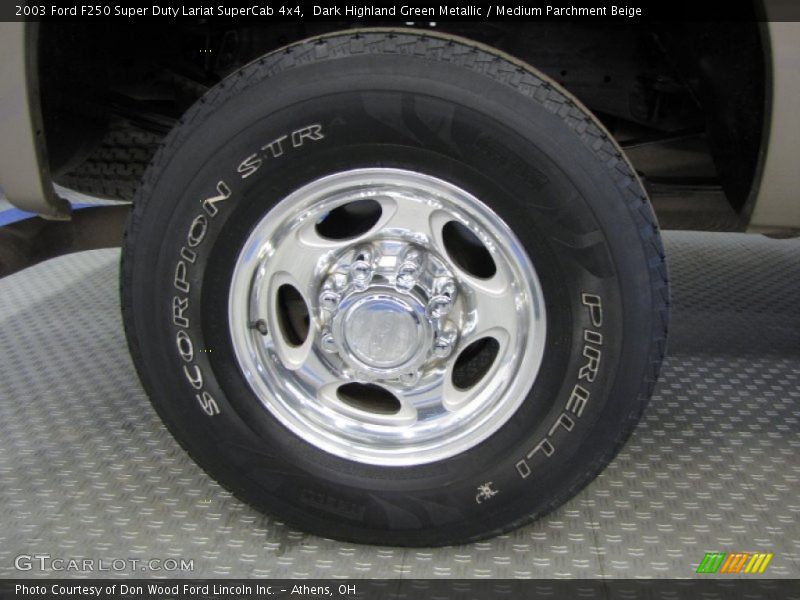Dark Highland Green Metallic / Medium Parchment Beige 2003 Ford F250 Super Duty Lariat SuperCab 4x4