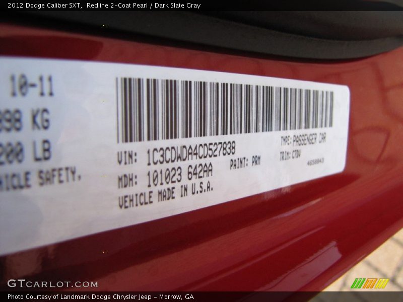 Redline 2-Coat Pearl / Dark Slate Gray 2012 Dodge Caliber SXT