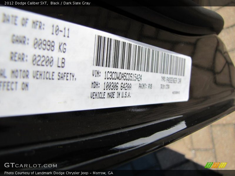 Black / Dark Slate Gray 2012 Dodge Caliber SXT