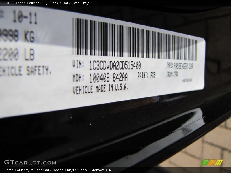 Black / Dark Slate Gray 2012 Dodge Caliber SXT