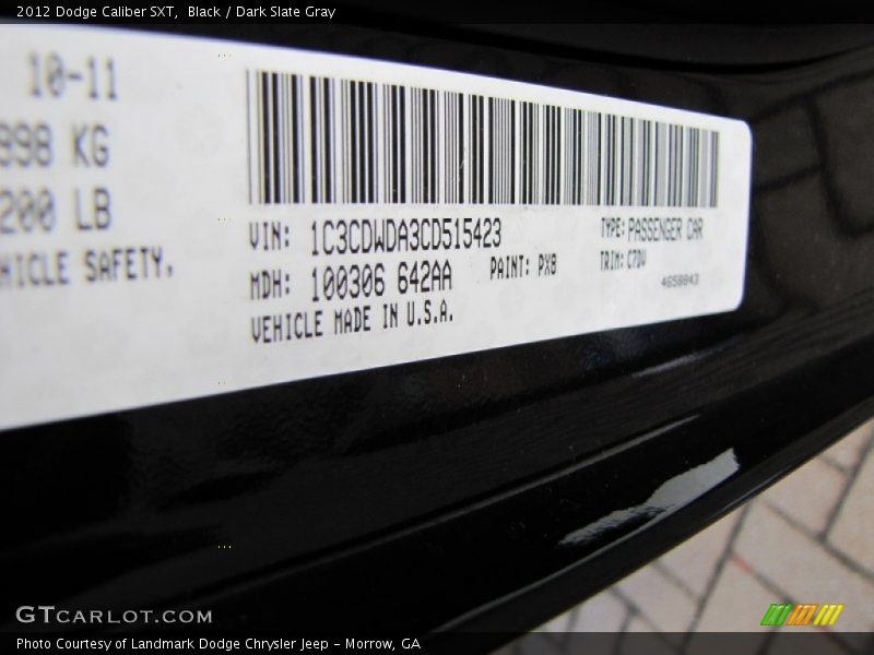 Black / Dark Slate Gray 2012 Dodge Caliber SXT