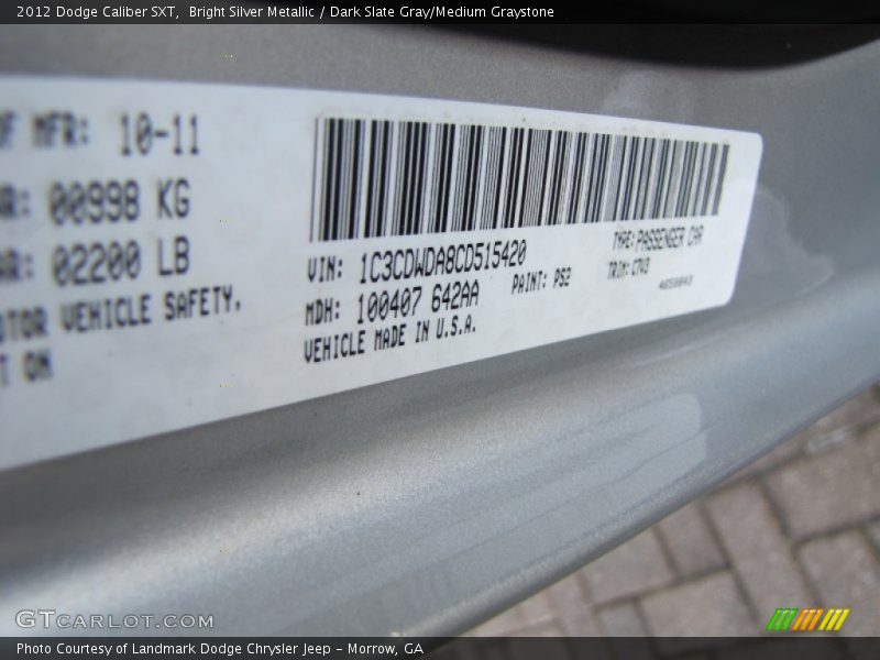 Bright Silver Metallic / Dark Slate Gray/Medium Graystone 2012 Dodge Caliber SXT