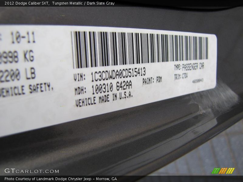 Tungsten Metallic / Dark Slate Gray 2012 Dodge Caliber SXT