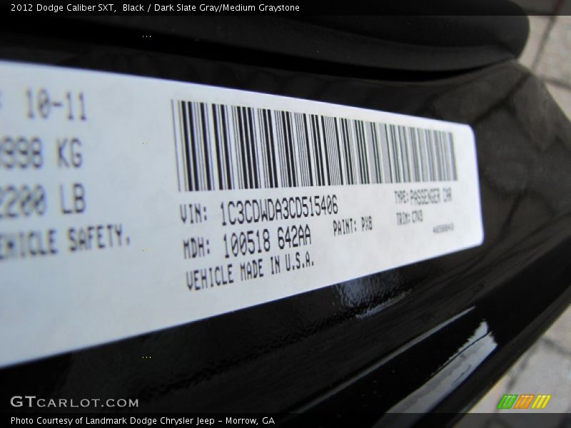 Black / Dark Slate Gray/Medium Graystone 2012 Dodge Caliber SXT
