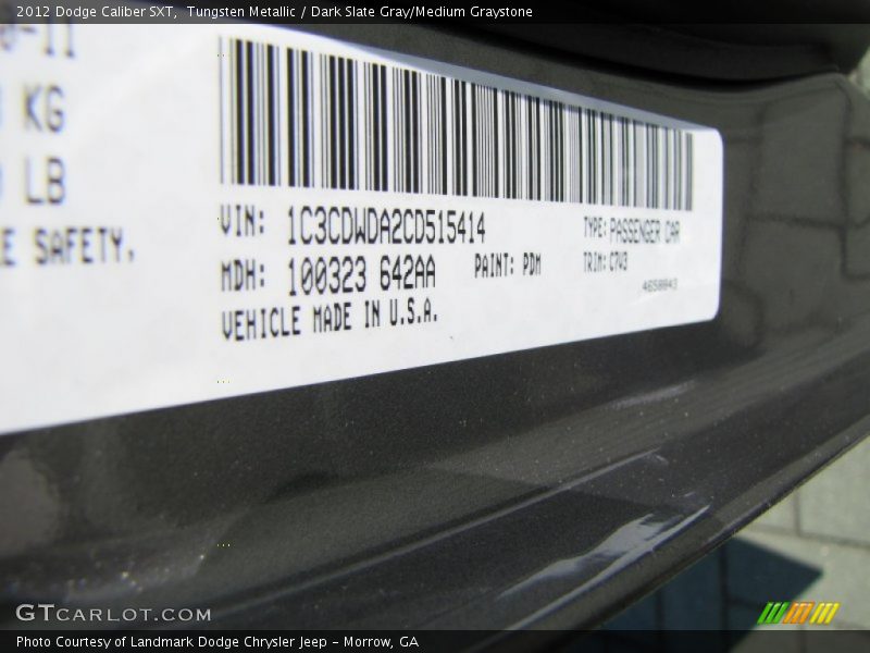Tungsten Metallic / Dark Slate Gray/Medium Graystone 2012 Dodge Caliber SXT