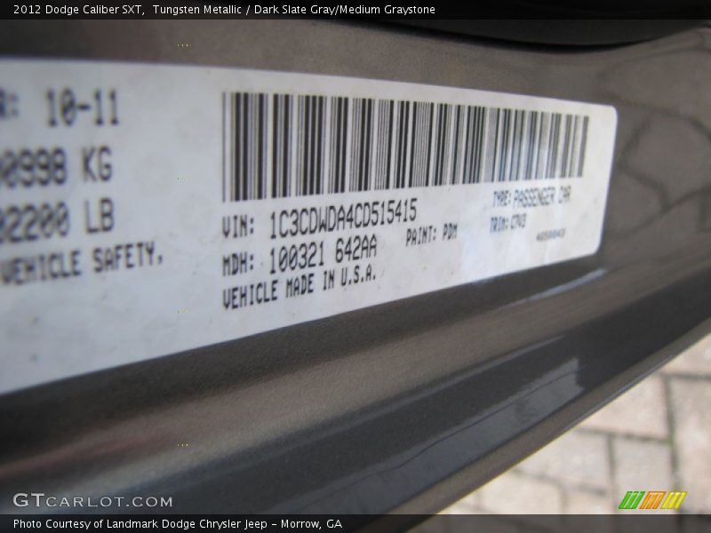 Tungsten Metallic / Dark Slate Gray/Medium Graystone 2012 Dodge Caliber SXT