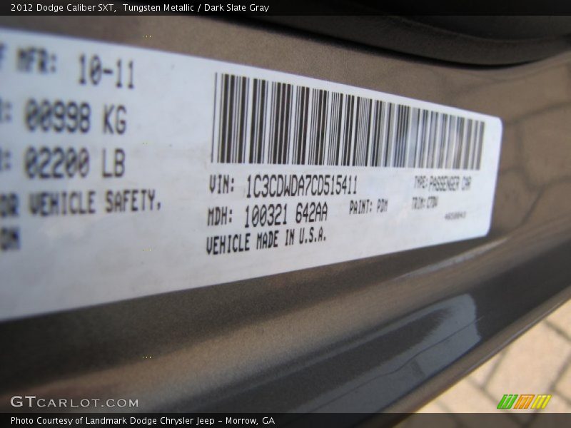 Tungsten Metallic / Dark Slate Gray 2012 Dodge Caliber SXT