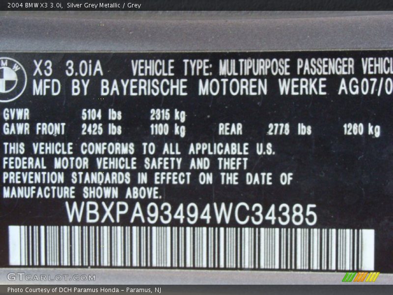 Silver Grey Metallic / Grey 2004 BMW X3 3.0i