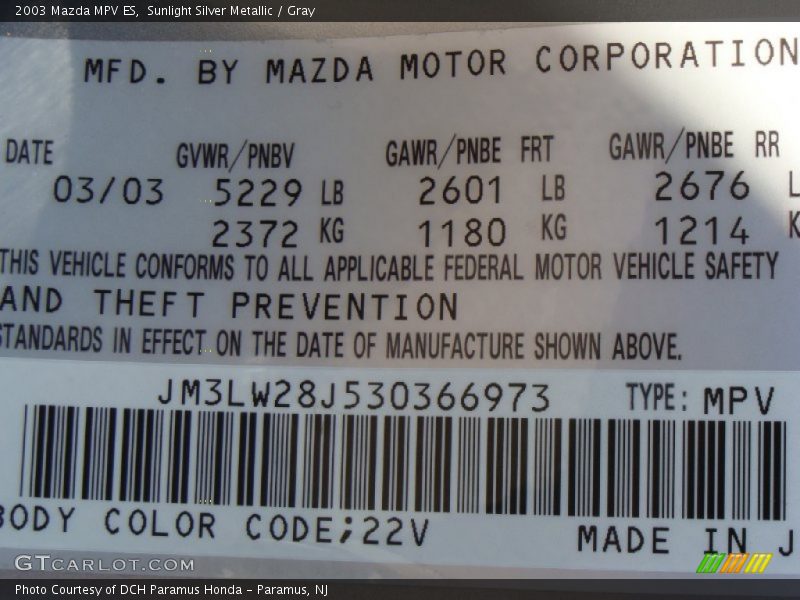 Sunlight Silver Metallic / Gray 2003 Mazda MPV ES