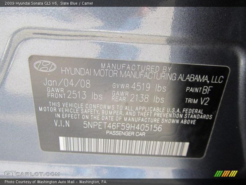 Slate Blue / Camel 2009 Hyundai Sonata GLS V6