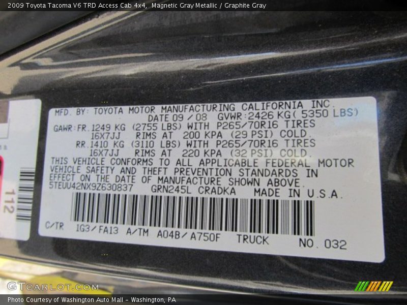 Magnetic Gray Metallic / Graphite Gray 2009 Toyota Tacoma V6 TRD Access Cab 4x4