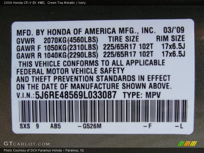 Green Tea Metallic / Ivory 2009 Honda CR-V EX 4WD