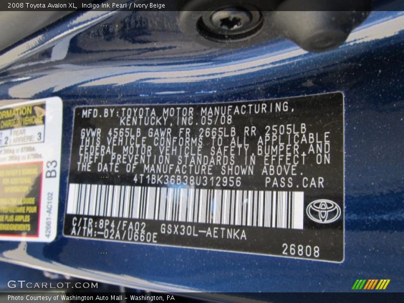 Indigo Ink Pearl / Ivory Beige 2008 Toyota Avalon XL
