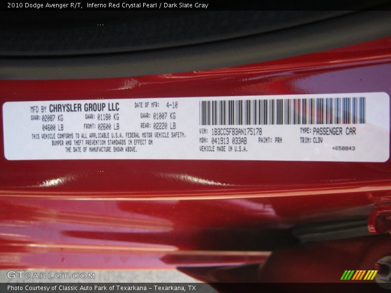 Inferno Red Crystal Pearl / Dark Slate Gray 2010 Dodge Avenger R/T