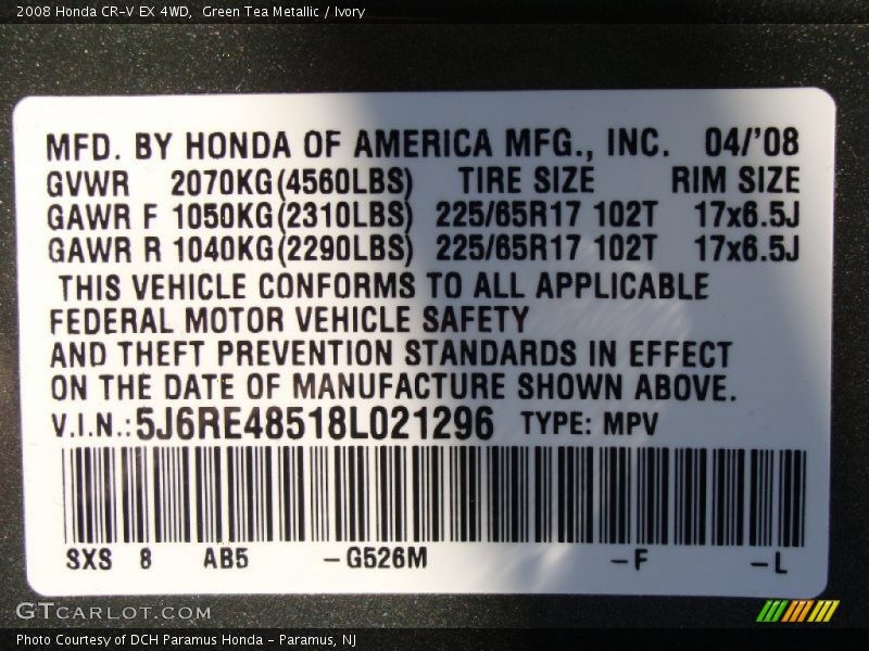Green Tea Metallic / Ivory 2008 Honda CR-V EX 4WD