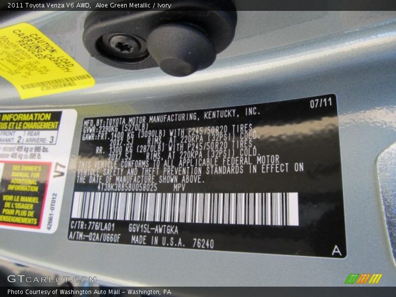 Aloe Green Metallic / Ivory 2011 Toyota Venza V6 AWD