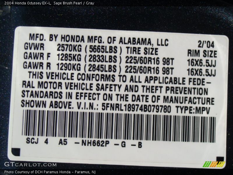 Sage Brush Pearl / Gray 2004 Honda Odyssey EX-L