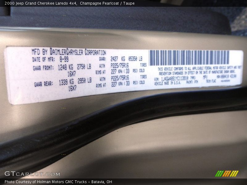 Champagne Pearlcoat / Taupe 2000 Jeep Grand Cherokee Laredo 4x4